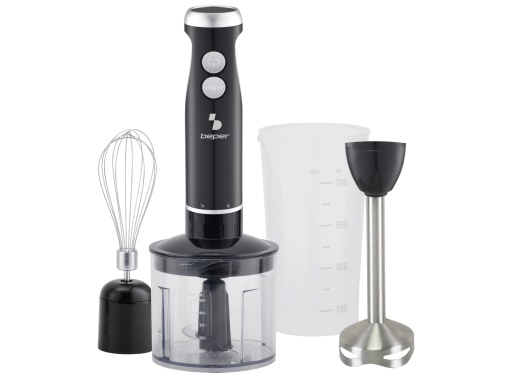 BEPER P102FRU151 Blender de mana 4 in 1 blender multifunctional cu tocator de 500 ml tel borcan de 700 ml 4 lame din otel inoxidabil blender turbo si