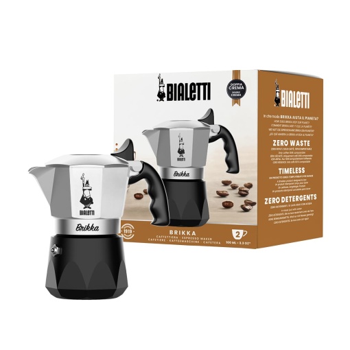 Bialetti New Brikka 2023, oala Moka, singurul aparat de cafea pe aragaz capabil sa faca un espresso bogat in crema, 2 cani, aluminiu