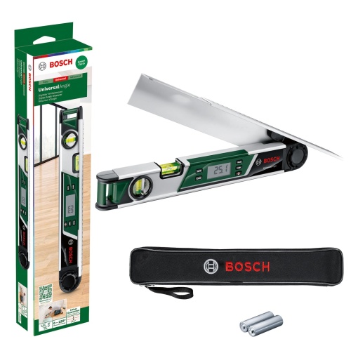 Bosch Protractor UniversalAngle (masurare si transmisie precisa a unghiurilor de pana la 220deg, cu functie de calcul integrata pentru unghiurile de taiere, intr-o cutie)