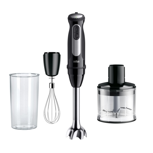 Braun MultiQuick 5 Pro MQ55236M, blender de mana cu 25 de viteze, sistem EasyClick Plus pentru accesorii, 1000W, negru incl. tel, tocator (500 ml) si ceasca de amestecare si masurare (600 ml)