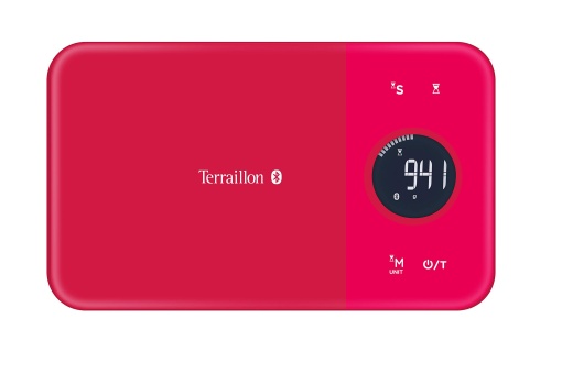Cantar de bucatarie Terraillon, Poate fi conectat la smartphone/tableta, Calcul consum de energie, Cu functie de tara, Indicator de lichid, Temporizator, Bluetooth Smart, 5 kg, NutriTab, Rosu afine