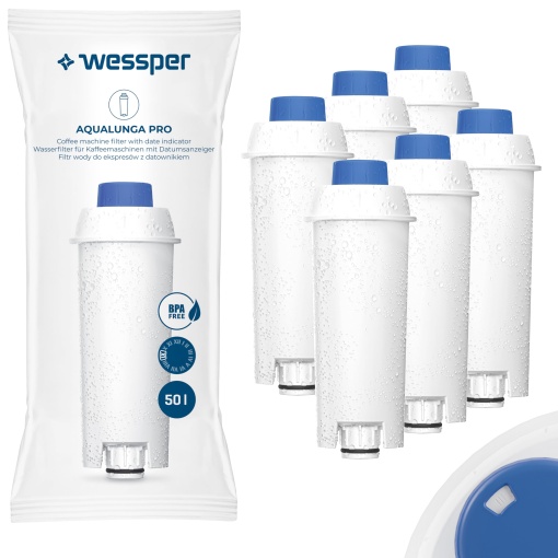 Cartuse de filtrare de apa Wessper pentru aparat de cafea complet automat, filtru de schimb pentru DeLonghi DLSC002, SER3017, ECAM, ESAM, ETAM, SECAM, Seria S, cartuse de filtru pentru aparate de cafea - pachet de 6