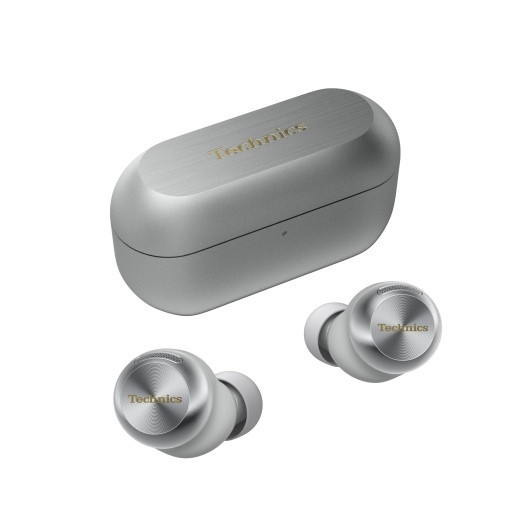 Casti fara fir cu anulare a zgomotului Technics EAH-AZ100E-S, driver de fluid magnetic de 10 mm, Bluetooth multipunct, Voice Focus AI, casti intraauriculare confortabile, argintiu