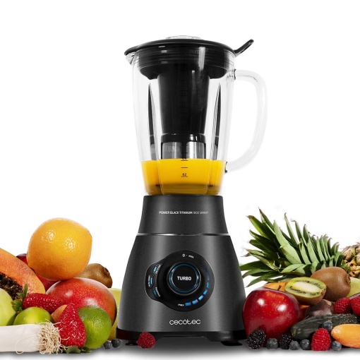Cecotec Stand Mixer Power Black Titanium 2500MAX Smart. Putere maxima de 2500W, ulcior rezistent la caldura 1.8L, 3 programe, cutit cu 6 lame, acoperire neagra din titan, filtru smoothie