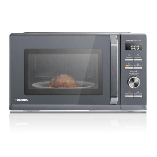 Cuptor cu microunde Toshiba MW3-AM25PFI(MG) Solo 25L 900W in gri Morandi subtire. Cu invertor Origin, dezghetare bucatara, 10 niveluri de putere, 7 meniuri automate, curatare usoara