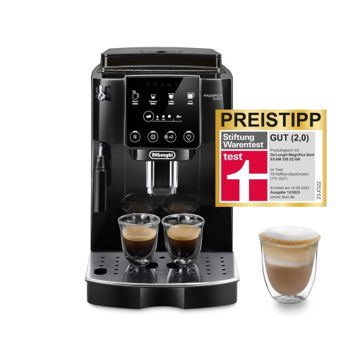 De'Longhi Magnifica Start ECAM222.20.B, aparat de cafea complet automat cu duza de spumare a laptelui, pentru cappuccino, cu ceasca de selectie directa espresso si functie de espresso 2x, rasnita conica in 13 trepte, 1450 W, negru