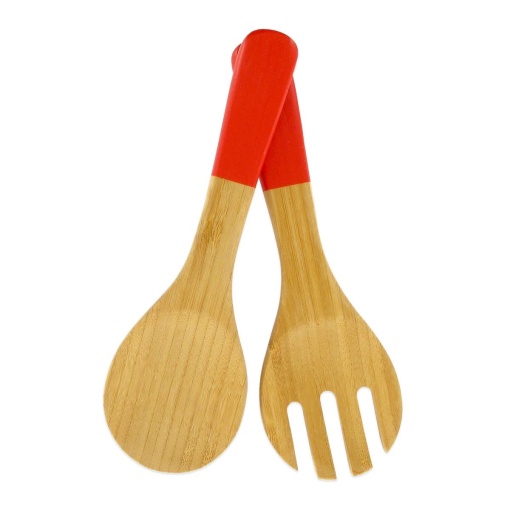 Fackelmann 30189 Set Tacamuri pentru Salata Bambus 23cm Maro-Rosu