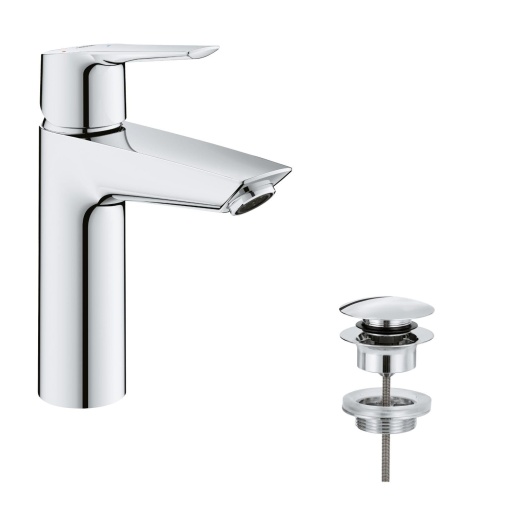 GROHE QUICKFIX Start - Baterie de lavoar cu o singura parghie (cu economie de apa, M-Size, inclusiv instrument de asamblare 3 in 1, atasare rapida), crom, 23746002