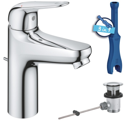 GROHE Swift - robinet de lavoar (cu economie de apa, ~18cm inaltime, incl. instrument de asamblare, tija de tragere), crom, 24325001