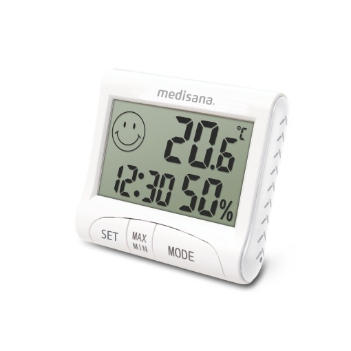higrometru digital medisana HG 100 termometru de camera contor de umiditate pentru interior afisarea orei pentru un climat interior optim incl functie
