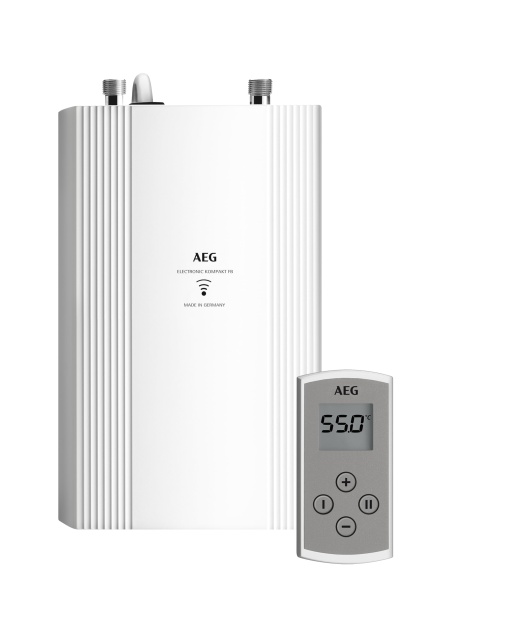 Incalzitor de apa electronic compact instantaneu AEG DDLE Kompakt FB 11/13 kW cu telecomanda pentru bucatarie, Fabricat in Germania, conexiune fixa 400 V, compatibil solar, montare sub chiuveta, testat VDE,230769