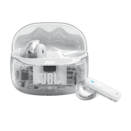 JBL Tune Beam Ghost 2, casti intraauriculare Bluetooth fara fir cu anulare a zgomotului, timp de redare de 48 de ore, IP54 rezistent la apa si praf, conexiune multipunct, design ergonomic, White Ghost