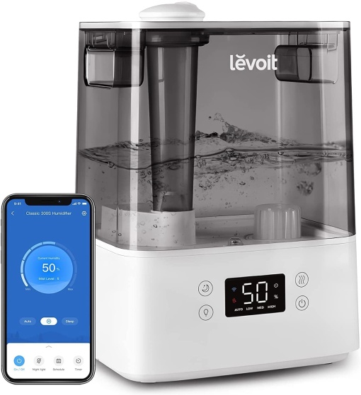 LEVOIT 6L Umidificator Umidificator cu umplere superioara Wlan 27dB cu APP si Alexa Control, mod automat si de repaus, umidificator de camera cu ultrasunete ultra silentios de 60 ore cu dormitor pentru camera copiilor de pana la 47 m2, gri