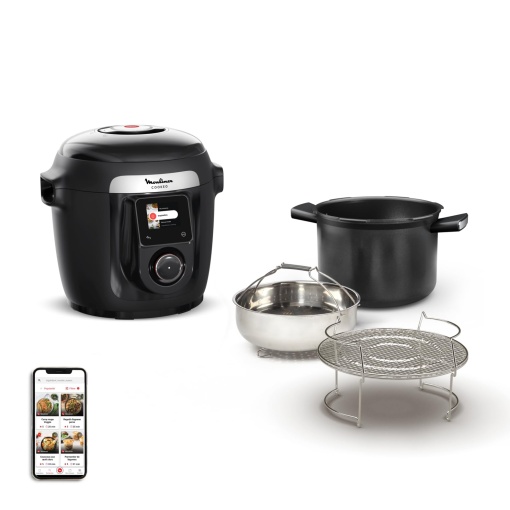 Moulinex Cookeo Wi-Fi 10-in-1 Multicooker 10-in-1 Multicooker 10 moduri de gatit Gatit sub presiune, pasi detaliati, CE96G810, negru