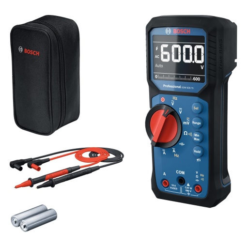 Multimetru digital profesional Bosch GDM 600-15 True RMS LCD inversat masoara frecventa continuitate rezistenta capacitate min max medie cabluri de te