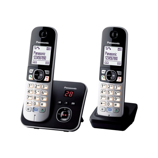Panasonic KX-TG6822GB Telefon fara fir DECT cu robot telefonic (radiatii reduse, mod eco, telefon cu plafon, telefon fix, blocare apeluri, DUO) negru