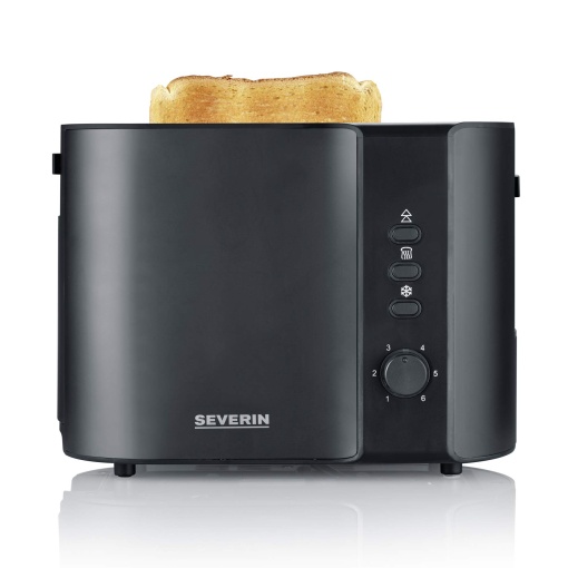 Prajitor de paine automat SEVERIN cu 2 fante pentru paine prajita, cu atasament pentru chifla, otel inoxidabil, pentru prajire, dezghetare si incalzire, 800 W, negru/mat, AT 9552