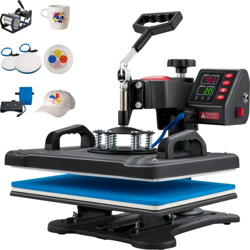 Presa termica VEVOR, presa termica 5 in 1, masina, imprimanta de transfer prin sublimare cu cupa pliabila de 29x38 cm, incalzire rapida, control digital precis al temperaturii, presa termica de vinil