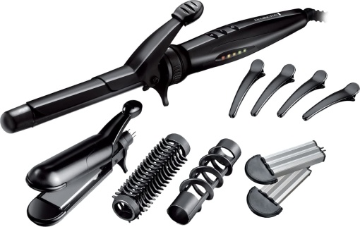 Remington Multistyler incl placi de coafat reversibile S8670 ondulator de 19 mm perie rotunda si accesoriu pentru bucle spiralate agrafe de par negru