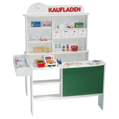 Roba Shop incl accesorii magazin lemn alb cu 4 sertare ceas tabla tejghea si tejghea laterala
