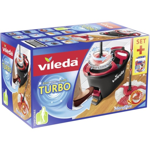 Set complet de mop Vileda Turbo cu cap de mop suplimentar 2 in 1 mop de podea cu maner telescopic 2 capete de mop din microfibra cu fibre de putere si