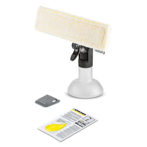 Set de sticle de pulverizare Karcher Extra incl. capac de mop din microfibra cu atasament Velcro, mop lat si ingust, racleta de murdarie grosiera si concentrat de curatare a geamurilor de 20 ml, 1 bucata (pachet de 1)