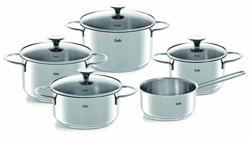 Set oale Fissler Copenhaga/otel inoxidabil, 5 bucati, set cratita, oale cu capac de sticla (3 cratite, 1 caserola, 1 cratita - fara capac) - inductie