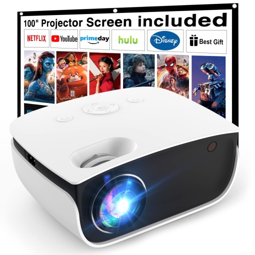 T TOPVISION Mini Beamer, 7500L Portabil Home Theater Beamer Suport 1080P Full HD LCD [Ecran inclus] Video Beamer Compatibil cu Smartphone/TV Stick/PS5/PC/Laptop, usb
