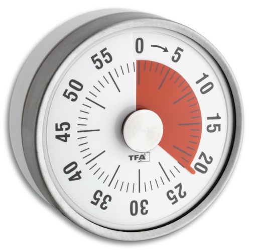 TFA Dostmann Analogue Short-Time Timer Puck, 38.1028.10, pana la 60min, Egg Timer, Kitchen Timer, mecanic, cu afisare a timpului ramas, infasurat, magnetic, 79 x 32 mm, gri