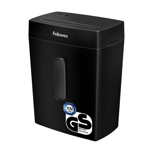 Tocator de hartie Fellowes, tocator de hartie pentru taierea particulelor de 8 coli, tocator de hartie P4, tocator pentru acasa si birou de acasa, cos de reciclare de 15 litri, manere carduri de credit, capse, negru