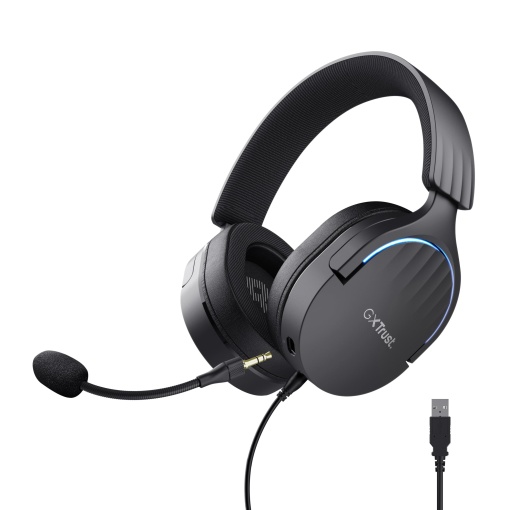Trust Gaming GXT 490 Fayzo Casti Gaming Sunet Surround USB 7.1, Driver de 50mm, 85% Plastic Reciclat, Microfon cu Anulare A Zgomotului, Casti RGB Over-Ear pentru PC PS5 - Negru
