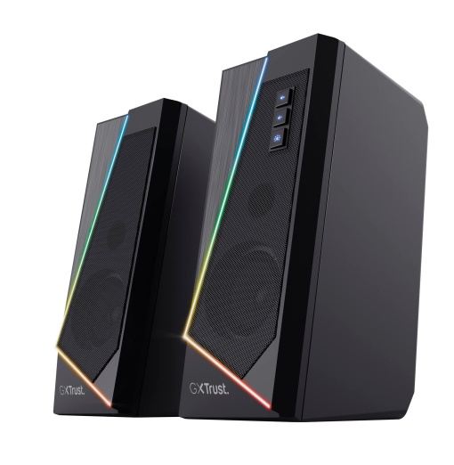 Trust Gaming Speaker pentru PC GXT 609 Zoxa - Difuzoare pentru computer, set de difuzoare cu 6 tipuri diferite de iluminare RGB, alimentat prin USB, 12W, PC/Laptop, Negru