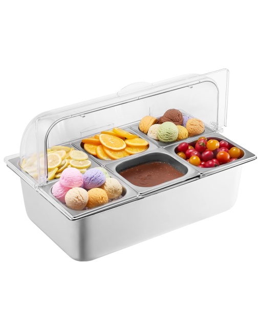 VEVOR GN1061 Suport Buffet din Otel Inoxidabil cu Capac Transparent si Functie Termica