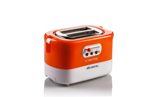 Ariete 159 Toasttime, Prajitor de paine alb, capacitate 2 felii, 9 niveluri de rumenire, 700 W, 3 functii, portocaliu