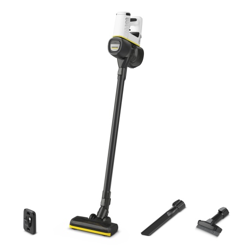Aspirator fara fir Karcher VC 4 Cordless myHome, 2 niveluri de aspiratie, durata: pana la 30 min., greutate: 2,3 kg, incl. baterie de 21,6 V, incarcator, suport de perete, duza pentru podea si crapaturi, perie de praf 2 in 1