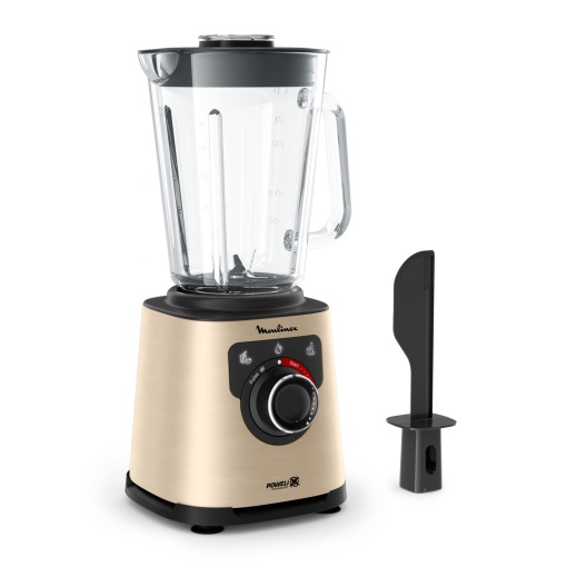 Blender electric Moulinex, 1200 W, bol de sticla, capacitate neta 1,5 l, blender Smoothie, tehnologie Powelix Blade, calitate superioara, usor de curatat, PerfectMix negru/auriu LM871A10