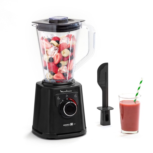 Blender Moulinex Perfect Mix+ LM88A8, 1200 W, rezultate rapide, capacitate 1,5 l, 3 programe: blender smoothie, concasor de gheata, autocuratare, ulcior Tritan, inclusiv paleta, negru