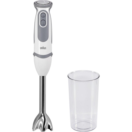 Braun Blender de mana MQ 5200WH - Blender MultiQuick 5 Vario cu baza de blender din otel inoxidabil, 1000 wati, incl. 600 ml ceasca de amestecare si masurare, alb/gri