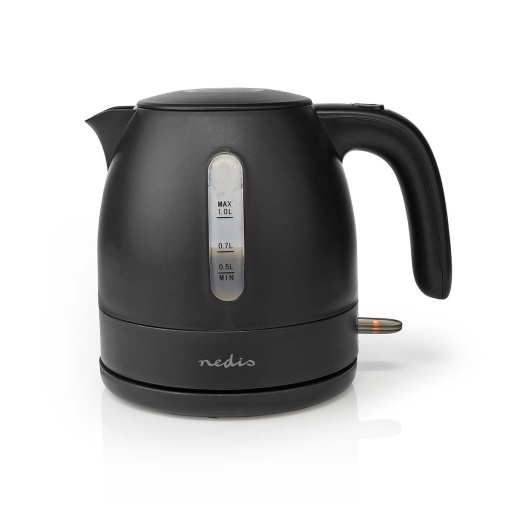 Ceainic - 1,0 l - Plastic - Negru - Pivotant 360 de grade - Element de incalzire ascuns - Controler Strix - Protectie la fierbere uscata