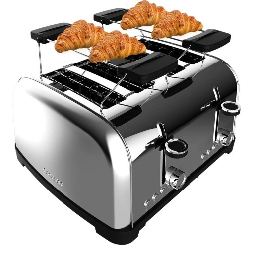 Cecotec Prajitor de paine vertical 4 fante scurte Toastin time 1700 Double Inox 1700 W 4 felii de paine fanta lata 38 cm 2 accesorii pentru chifle si