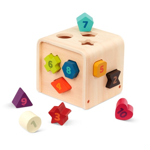Cub sortator din lemn Battat, 10 forme colorate, pentru copii 1 an - Img 1