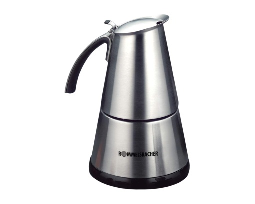 Espressor Rommelsbacher EKO 364/E, ulcior electric, din otel inoxidabil de inalta calitate, insertie filtranta pentru 2 sau 4 cani, element de incalzire ascuns, baza centrala 360deg, oprire automata, 365 W