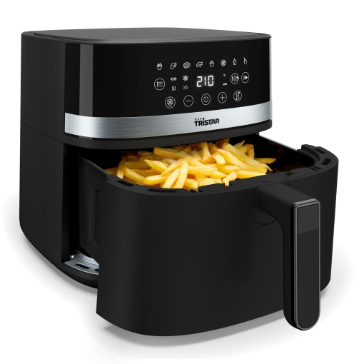Friteuza digitala Tristar, capacitate 8L, 2000W, ecran tactil LED, 7 programe + manual, preincalzire, mentinere la cald, memento shaker, acoperire antiaderenta fara PFAS, FR-9418