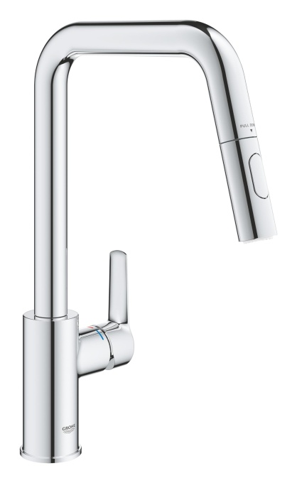 GROHE Start - Mixer chiuveta cu o singura parghie (gura inalta, pulverizare dubla extrasa, incl. limitator de temperatura, incl. instrument de asamblare, conexiune flexibila), crom, 30631000