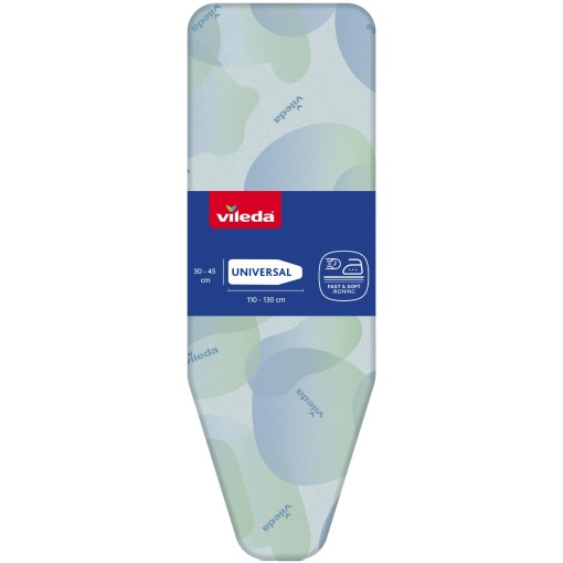 Husa pentru masa de calcat Vileda Premium 2 in 1 pentru statie de calcat cu aburi, potrivita pentru mese de calcat de la 30-45 cm x 110-130 cm, din bumbac, culoare albastru-verde
