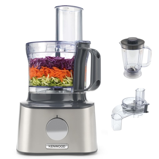 Kenwood MultiPro Compact FDM304SS - Robot de bucatarie compact, 2,1 litri, ajutor puternic de bucatarie cu accesoriu pentru mixer acrilic, taietor de zaruri si alte accesorii, carcasa metalica, 800 W, argintiu
