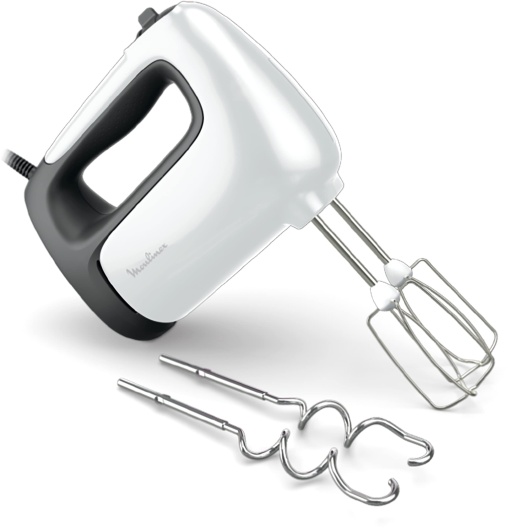 Mixer de mana electric Moulinex, 500 W, 5 viteze, reglare turbo, 2 teluri + 2 carlige de aluat din otel inoxidabil, ideal pentru preparate usoare si groase, Prep'Mix+ HM460110