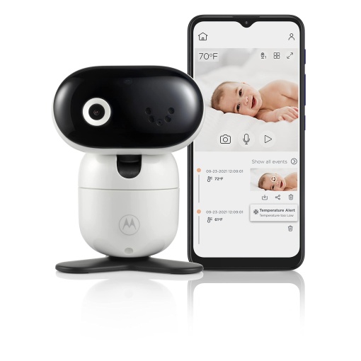 Monitor pentru bebelusi Motorola Nursery PIP1010 CON - cu camera - panoramare, inclinare, zoom si vedere pe timp de noapte - Aplicatia Motorola Nursery - temperatura camerei, comunicare bidirectionala si cantece de leagan, negru