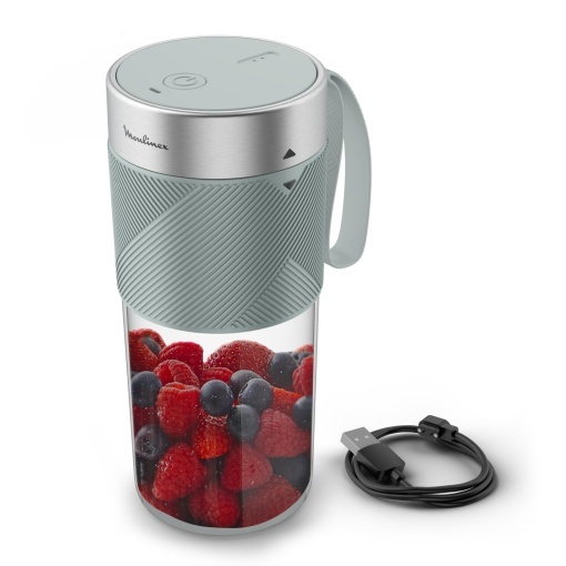Moulinex Lightmix blender portabil fara fir 300 ml puternic reincarcabil LM1C0410 de eucalipt