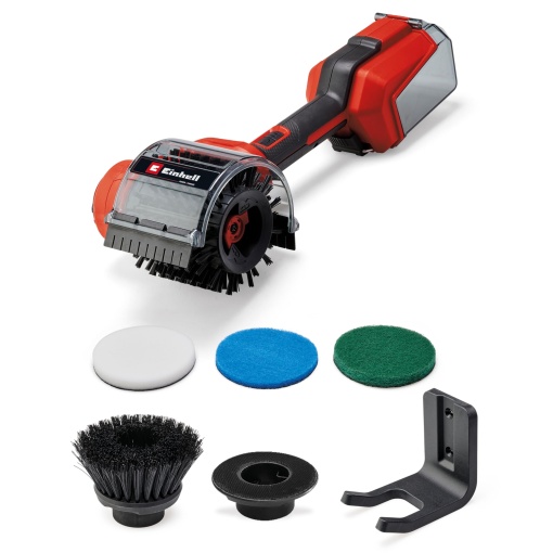 Perie de suprafata fara fir Einhell PICOBELLA 18/90 Power X-Change (18 V, perie de curatare fara fir, protectie impotriva stropirii cu apa, incl. 2x perie, 3x tampon de curatare, suport de perete, fara baterie)